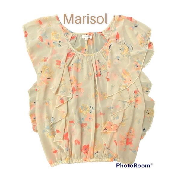 🌸Woman’s Marisol SZ M Ruffled Sheer Floral Stylish Top🌸 - Picture 1 of 6